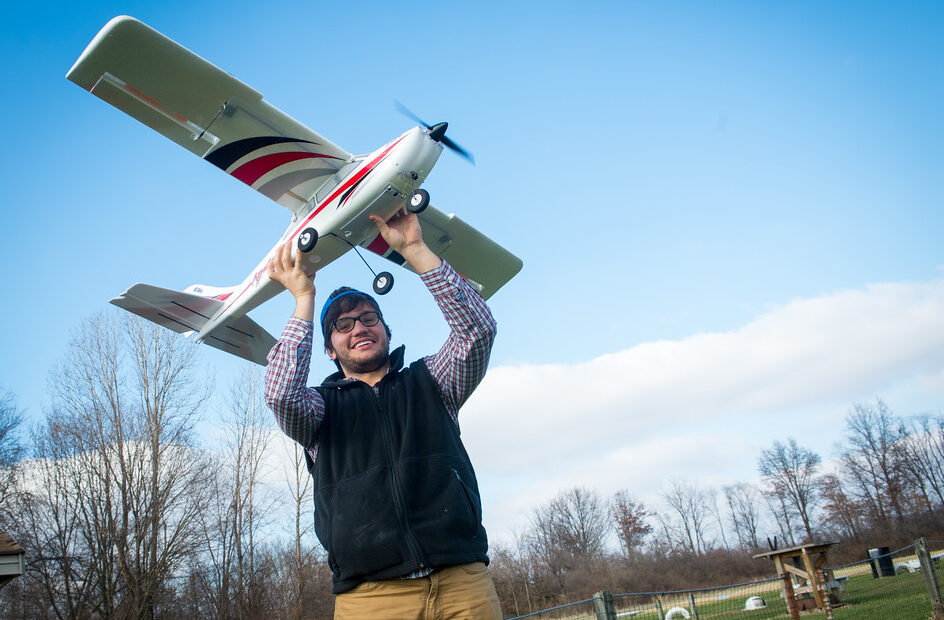 "Unmanned systems students prepare to fly an airplane at the RC field outside of Terre Haute"
